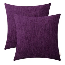 BRAWARM Pack of 2 Comfy Throw Pillow Covers Cases for Couch Sofa Home Decoration Solid Dyed Striped Soft Chenille 16 X 16 Inches Plum Purple