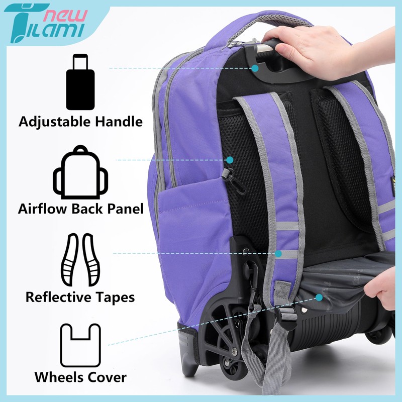 NEW TILAMI 18 Inch Rolling Backpack with Wheels for Girls