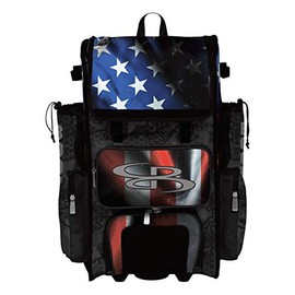 Boombah Superpack Hybrid Rolling Bat Bag - USA Black Ops Black/Royal Blue/Red - Wheeled & Backpack Version