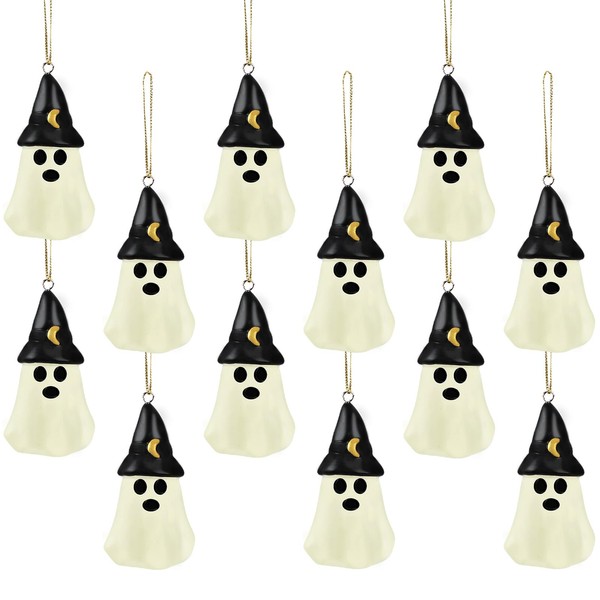 Jansun 12 Pcs Halloween Mini Ghost Hanging Ornaments Resin Hanging
