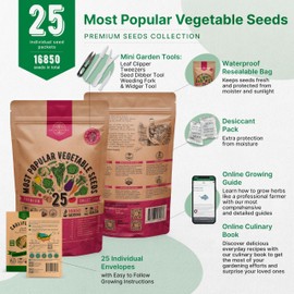 25 Vegetable Seeds Variety Pack - 16,850+ Non-GMO Heirloom Seeds for Planting Vegetables and Fruits in Individual Seed Packets, Home Survival Garden Seeds for Hydroponic, Indoor and Outdoors Gardening