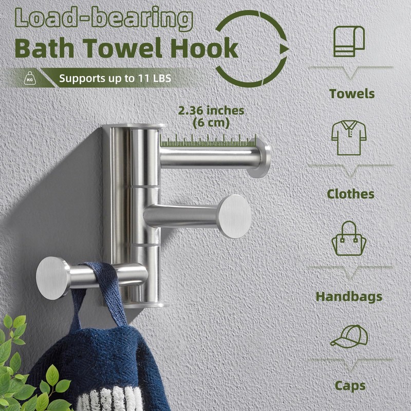 APLusee Brushed Nickel Swivel Coat Hook, 304 Stainless Steel Swivel