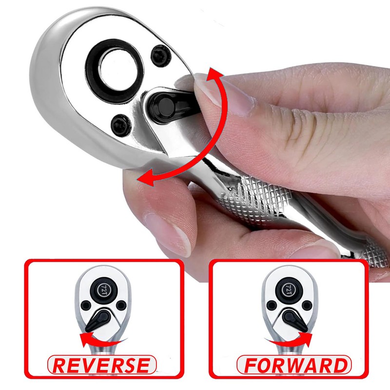 Bestgle 1/4" Square Drive Stubby Reversible Ratchet Wrench with 72-Tooth