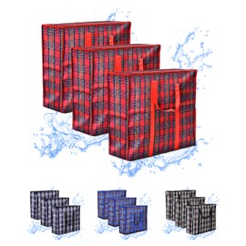 82L Extra Large JUMBO Storage Bags 190GSM for Organizing | Heavy-Duty Laundry Bags with zips for Clothes, Bedding | Durable Laundry Bag with Reinforced Handles. (3 PCS RED)