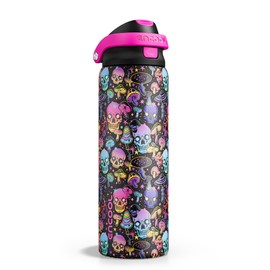 ENCOOL - Botella de agua gótica de Halloween con popote, botella de agua aislada de acero inoxidable, a prueba de fugas, tapa abatible de un solo toque, sin BPA, regalos de día festivo para mujeres y