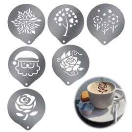 SRJQXH Coffee Stencils for Stainless Steel, Pack of 6 Cappuccino Stencils for Cocoa Powder, Coffee Accessories, Exquisite Pattern, Smooth and Beautiful, Suitable for Coffee, Cakes and Baked Goods