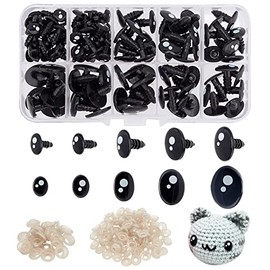 PH PandaHall 200pcs 5 Sizes Kawaii Safety Eyes, Oval Resin Craft Eyes Black Stuffed Playting Eyes with Washers for Amigurumi, Puppet, Teddy Bear, Crochet, Plush Animal Making