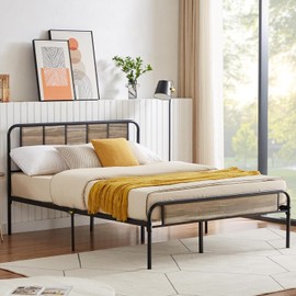 VECELO Queen Platform Bed Frame with Wood Headboard,Sturdy Steel Slats Support/Matress Foudation/No Box Spring Needed(Grey Slate)