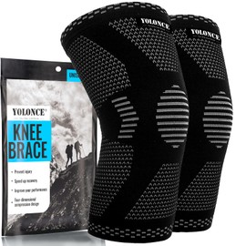 2 Piece Non-Slip Knee Support Set, Athletics Knee Brace, Breathable Knee Compression Bandage and Supportive Knee Bandages, Knee Support for Men/Women, for Running, Jogging, Sports, Basketball (S)