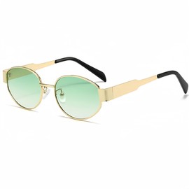 WDZAYXC Retro Oval Metal Fashion Sunglasses for Women Men UV Protection, Gold/Light Green