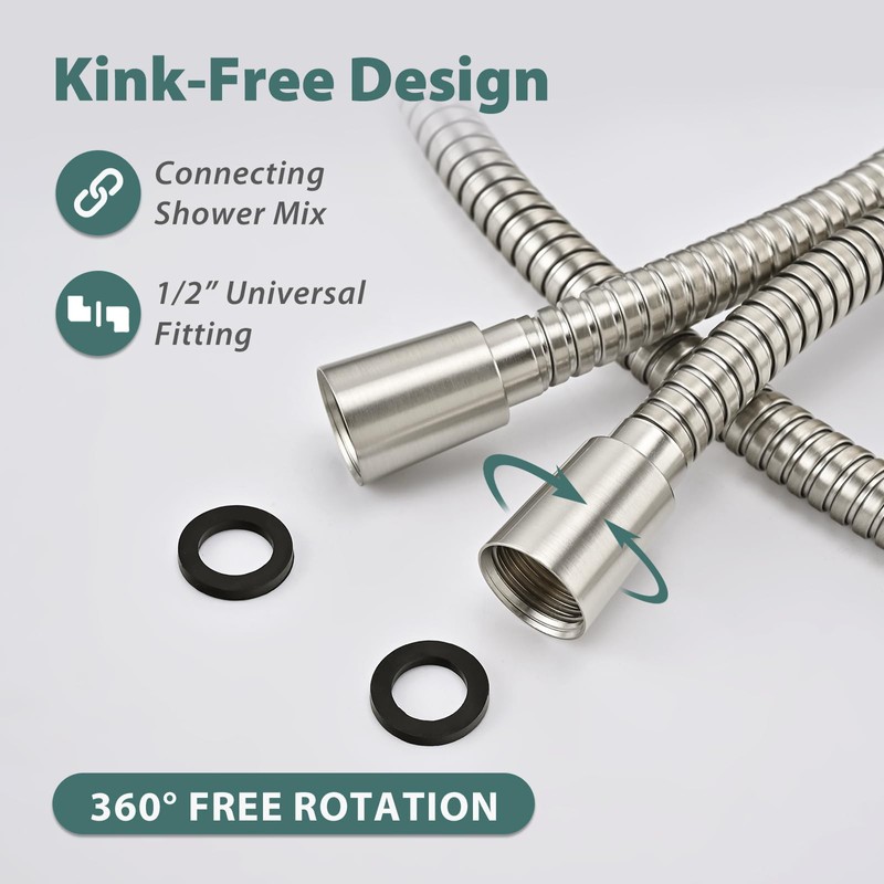 Vzasei 59 Inches 304 Stainless Steel Brushed Nickel Shower Hose