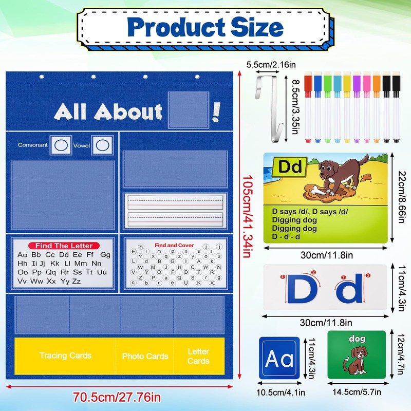 Meetory Alphabet Learning Pocket Chart - 41x28.3in Alphabet Wall Chart