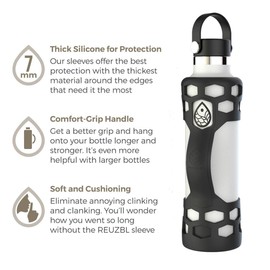 REUZBL Bottle Bumper Silicone Boot Sleeve Protector with Handle Compatible with 21oz Double-Wall Vacuum Insulated Stainless Steel Water Bottles, Black