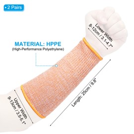 PATIKIL 8 Inch Cut Resistant Sleeve, 2 Pairs Arm Safety Protectors Sleeves Forearm Sleeve HPPE Level 5 Protection for Thin Skin and Bruising, XXS, Orange