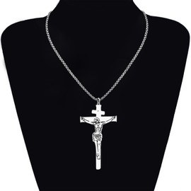 TIZURO Stainless Steel 18K Gold Sliver Plated Cross Necklace Crucifix JesusChrist Chains Pendant Jewellry For Women Charms Christian Gifts (Silver Plated)