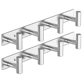 VAEHOLD Silver Hat and Coat Wall Mount Rack - Coat Rack with 4 Hooks for Robes, Bags, Keys, and Towels - Bathroom Towel Hanger Organizer (2 Pack)