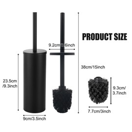 Toilet Brush, Black Toilet Brush, Includes 2 Brush Heads and Black Matte Stainless Steel Base