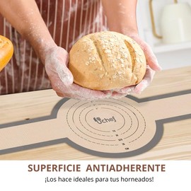 U Chef Tapete de Silicona para Hornear Pan, Set de 2 Unidades Antiadherentes y Fáciles de limpiar, Alfombrilla de Silicona para Hornear Pan con Asas Largas, Fácil de Transferir Pan de Masa de 22x8"