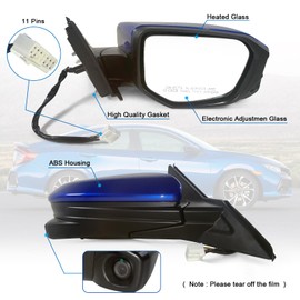 Lqito Passenger Side Door Mirror Compatible with 2016-2021 Honda Civic Sedan/coupe/hatchback Lx/Ex/Sport with Power Heated and Camera Match to Aegean Blue Metallic Pearl Replace 76208-TBC-A02ZA