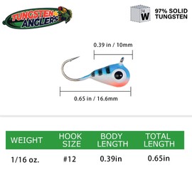 Tungsten 4 Anglers 97% Pure Tungsten Ice Fishing Jigs 5mm 1/16oz #12| Tear Drop Fishing Lures for Winter Ice Jigging, 5-Pack (Blue Tiger)