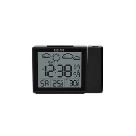Explore Scientific Projection Radio Alarm Clock with Weather Forecast and Indoor and Outdoor Temperature, RPW3009CM3000, Black, Medium
