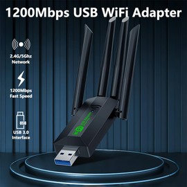 Yoidesu Adaptador WiFi USB, Dongle WiFi de 1200Mbps USB 3.0 de Doble Banda 5G 2.4G, Adaptador de Red Inalámbrico para PC Portátil de Escritorio, Antenas Duales de 5dBi, Compatible con
