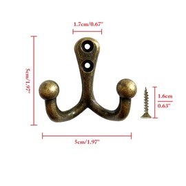 Beilala Coat Hooks Wall Mounted, 5 Pack Bronze Heavy Duty Double Prong Vintage Hook with Screws for Hanging Clothes Robe Towel Hat Key Bag Cup