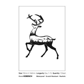 kobench Cool Temporary Tattoos,Mountain View On Deer - K6 Design,Waterproof,Easy-to-Apply,Long Lasting 1-2 Weeks, Plant-Based,Deer Tattoos