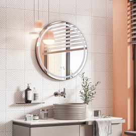 Vipush 28 Inch Round Bathroom Mirror, LED Dimmable Wall-Mounted Vanity Mirror Intelligent Anti-Fog Makeup Mirror Non-Polar Color Wall Hanging Mirror Bathroom with Light de-Fog Mirror