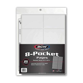 BCW Vinyl 8-Pocket Pages | Holds Eight 2 ⅝" x 4" Cards | Side-Loading Pockets for Secure Card Storage | Compatible with Standard 3-Ring Binders | Double-Polished High Clarity Vinyl | 20 per Pack