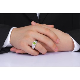 RYLOS Mens Rings Sterling Silver Rings Classic Designer Style 8X6MM Oval Gemstone & Genuine Diamond Ring Peridot August Birthstone Rings For Men, Men's Rings, Silver Rings, Sizes 8,9,10,11,12,13