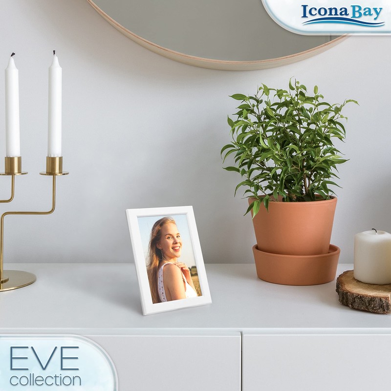 Icona Bay 6x4 Picture Frames (White, 6 Pack), Modern Double-Bevelled