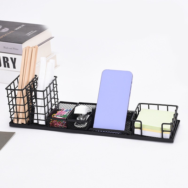 7pcs Mesh Desk Organizer Multi Functional Phone Holder Paperclip Storage