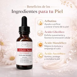 Sérum Despigmentante V-Arbutín con Ácido Glicólico, Mandélico y Ascórbico, 30ml Uso diario en casa Línea Profesional Cabina Spa