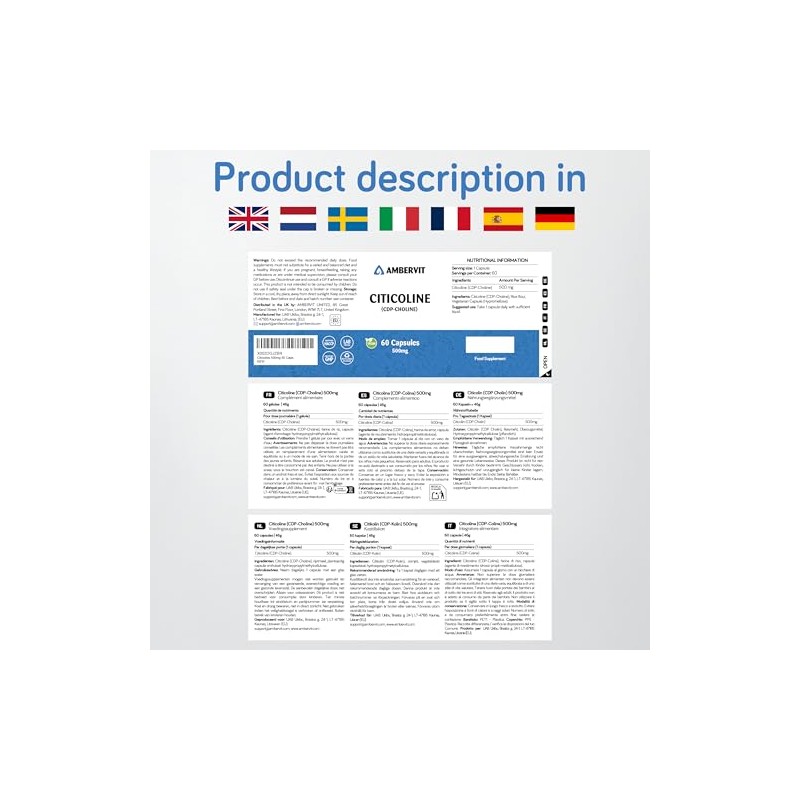 Citicoline (CDP Choline) 500 mg – 60 Capsules – High