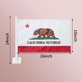 2 Pack Car Flags,Car Flag California Flag Outdoor with State Flag and Car Flag Pole, Car Logo Window Clip Can be Clipped to Most Windows 14 inch Flag Pole and 16 x 10 inch Double Sided Flag.