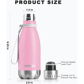 koodee 12 oz Stainless Steel Water Bottle Double Wall Vacuum Insulated Flask Cola Shape Metal Water Bottles for School (Pink)