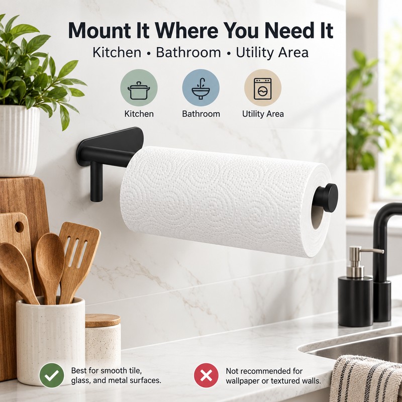 Self-Adhesive Stainless Steel Paper Towel Holder – No-Drill Wall-Mounted Roll