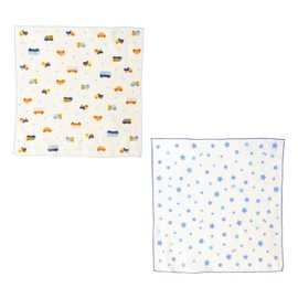 MIKIHOUSE HOT BISCUITS Gauze Handkerchief Set for Boys and Girls, Newborn, Baby Clothes, White x Blue, Free Size, 76-8037-490