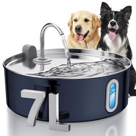 Smartoo Dog Water Fountain for Large Dogs, 7L/236oz/1.8Gal Stainless Steel Pet Water Dispenser, Automatic Filtered Dog Water Bowl with Deeper Drinking Area, Ultra-Quiet Pump, Multi-Filtration (Navy)