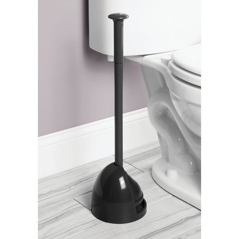 mDesign Plastic Freestanding Hideaway Toilet Bowl Plunger with Holder Set
