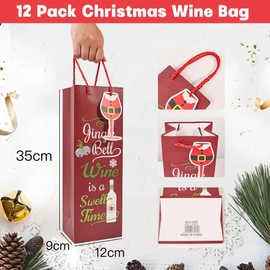 ZJHiome 12 Pack Christmas Bottle Gift Bags with Tissue Paper,13.7" Thick Paper Bottle Bags Bulk for Champagne & Wine Bottles,Reusable Wine Bags for Gift (Multi)