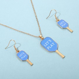 HEIDKRUEGER Game Day Pickleball Jewelry Set: Necklace & Earrings (Blue, Pearl, Unisex-Adults, Sports Fans, Modern Style)