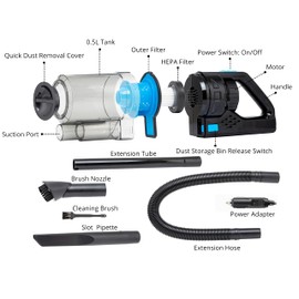 Neiko Portable Wet Dry Car Vacuum, High Power, Small Vacuum for Vehicle Detailing, 12V DC Power, Best for Automotive or Boat
