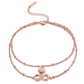 JENDEAR Anklet for Women in Gold Silver Rose Gold Boho Anklet with Infinity Sign Double Row Anklet with Balls Summer Beach Waterproof Anklet Jewellery for Women Girls