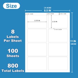 Pony Packaging Name Tag Stickers 2 1/3" x 3 3/8", White Blank Mailing Labels, Inkjet and Laser Printer Guaranteed, 8 Labels Per Sheet, 100 Sheets - 800 Labels（HB-R108）