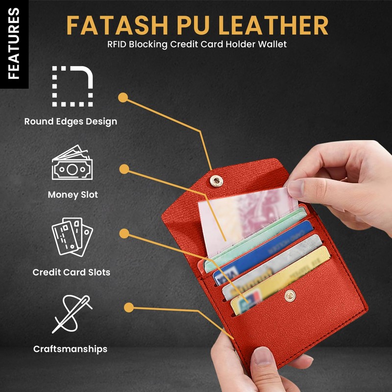 FATASH Credit Card Holder, PU Leather Wallet with 3 Card