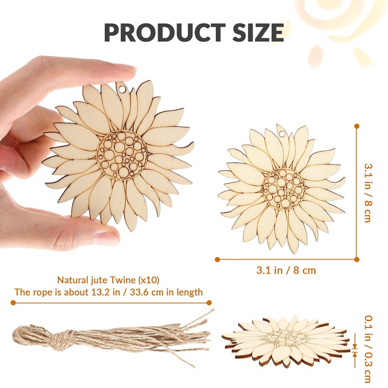 10pcs Unfinished Wood Cutouts Sunflower Wood Shapes Pieces Discs Slices