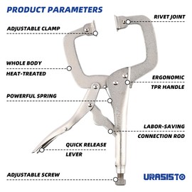 URASISTO 11-Inch C-Clamp Locking Pliers, Heavy Duty Welding C Clamp Pliers with Swivel Pads, Premium Alloy Steel Construction, Quick Release, Fit for Clamping Welding, Woodworking
