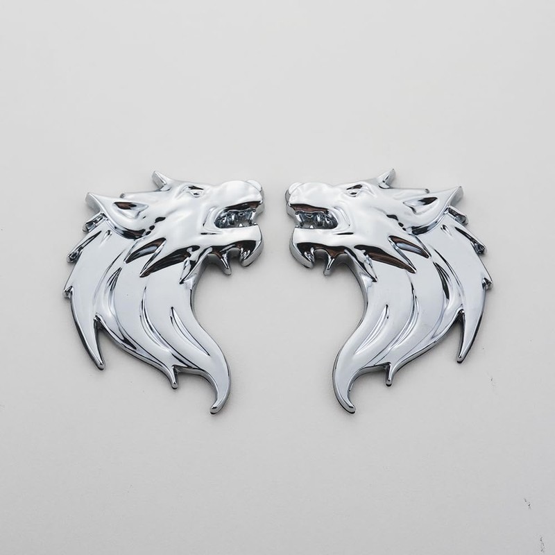 Pair Wolf Head Emblem 3D Metal Sport Badge Door Trunk